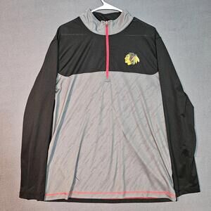 Chicago Blackhawks NHL Men's XL 1/4 Zip Pullover Jacket Gray Black Long Sleeve